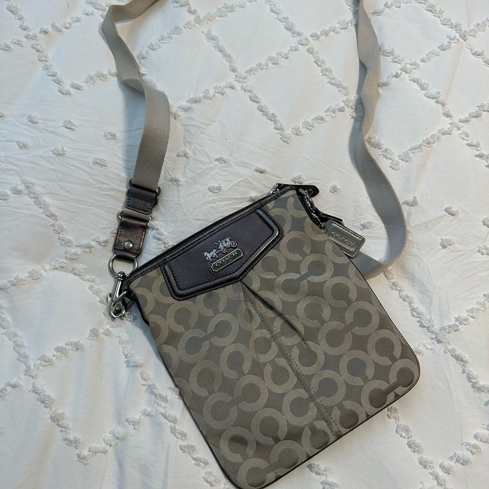 Vintage Coach Signature Pattern Gray Crossbody Bag - block C